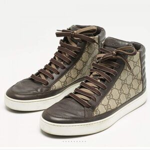 Gucci Dark Brown and Beige High-Top Sneakers